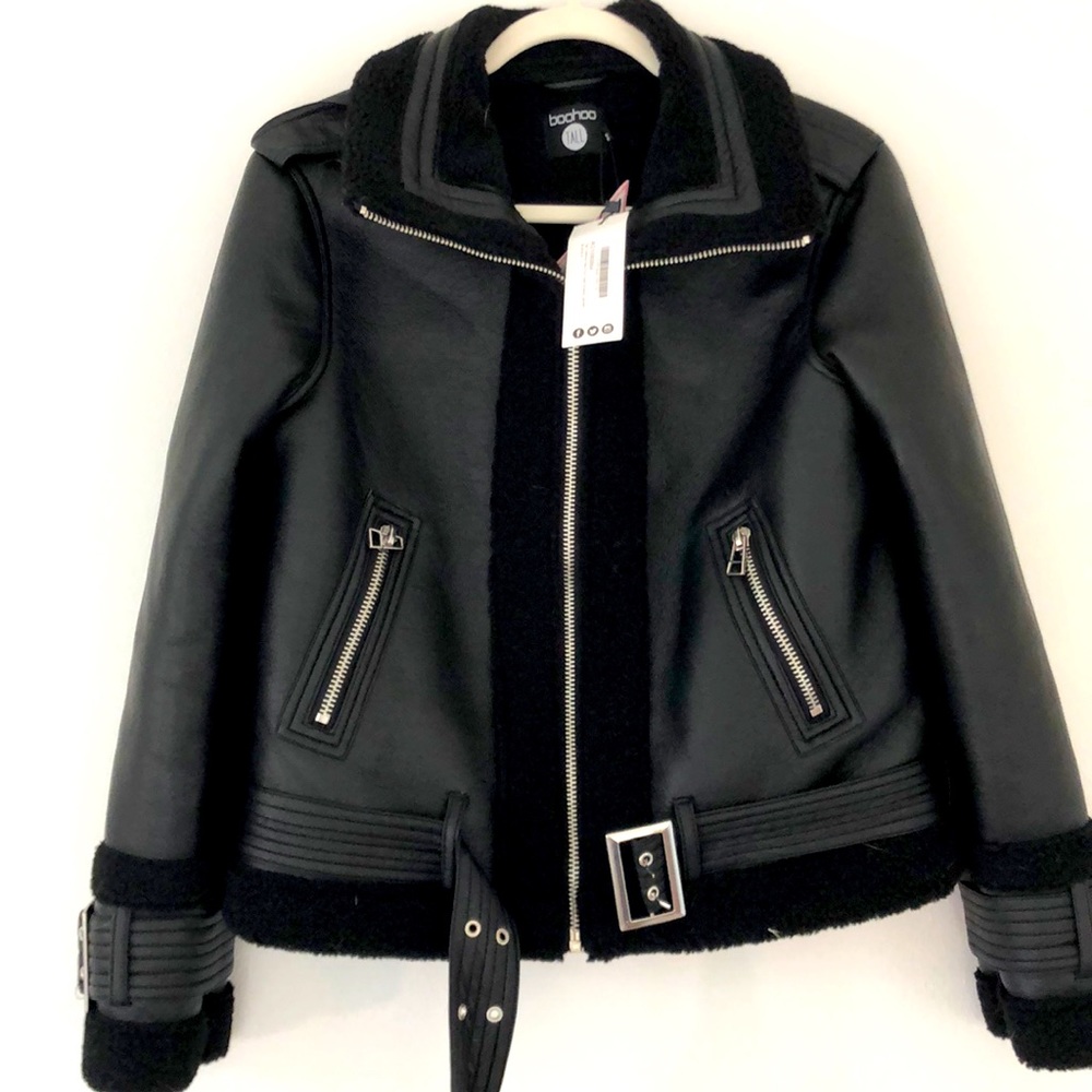 Boohoo - Faux Leather Aviator Jacket